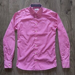 ETON Fuchsia Raspberry Gingham Slim Fit Button Up Shirt Size 38 Neck Size 15